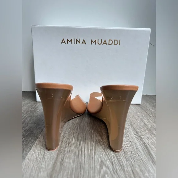 Amina Muaddi Lupita 95 PVC wedge sandals EU37.5/US7.5 $1105 - Picture 7 of 13